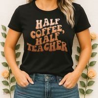 Funny Retro Half Coffee Half Teacher Women's T-Shirt thumb 2