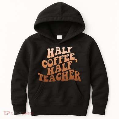 Funny Retro Half Coffee Half Teacher Kids Hoodie