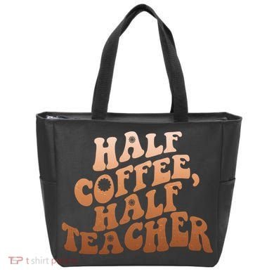 Funny Retro Half Coffee Half Teacher Tote Bag