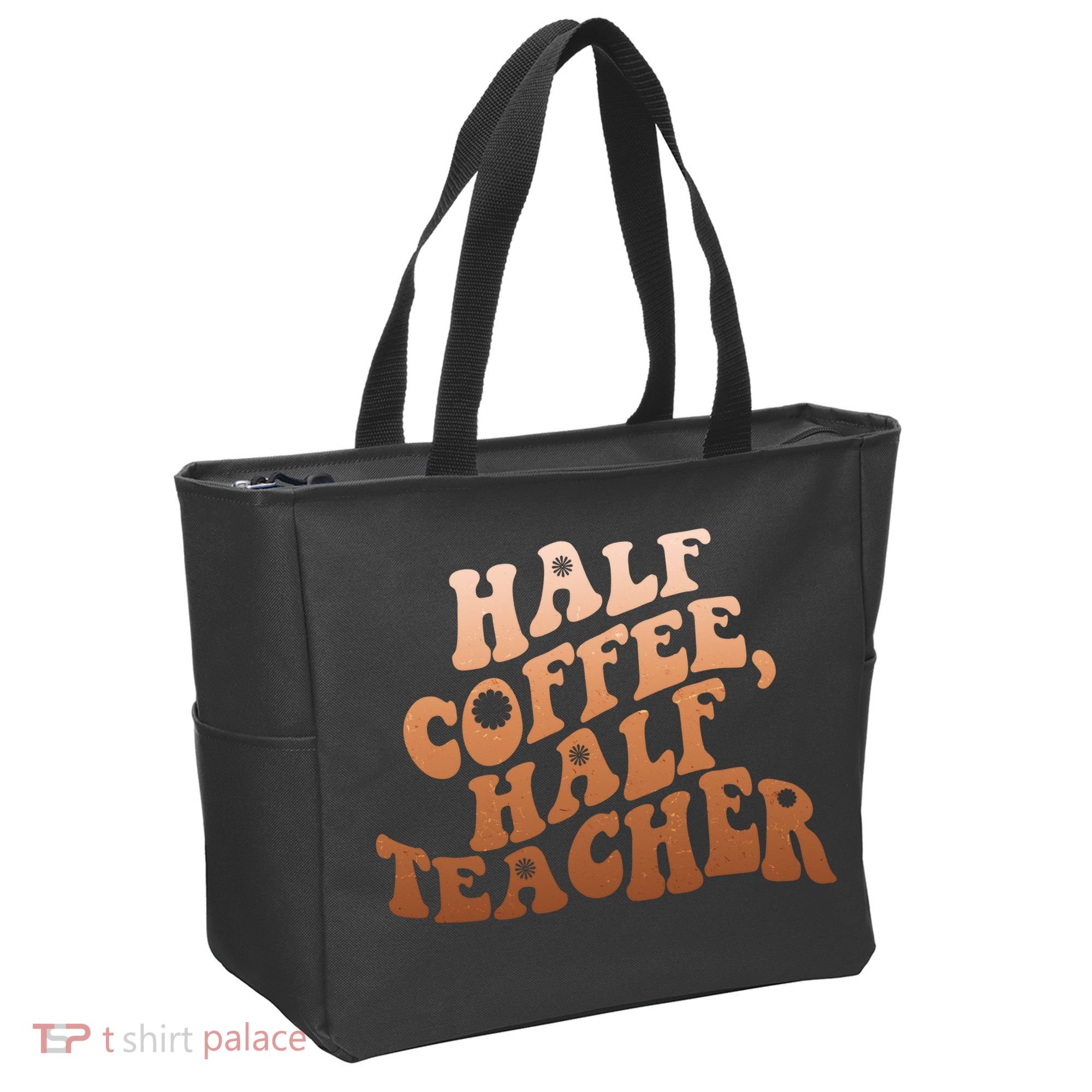 Funny Retro Half Coffee Half Teacher Tote Bag
