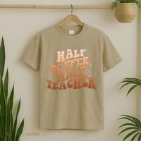 Funny Retro Half Coffee Half Teacher T-Shirt thumb 2