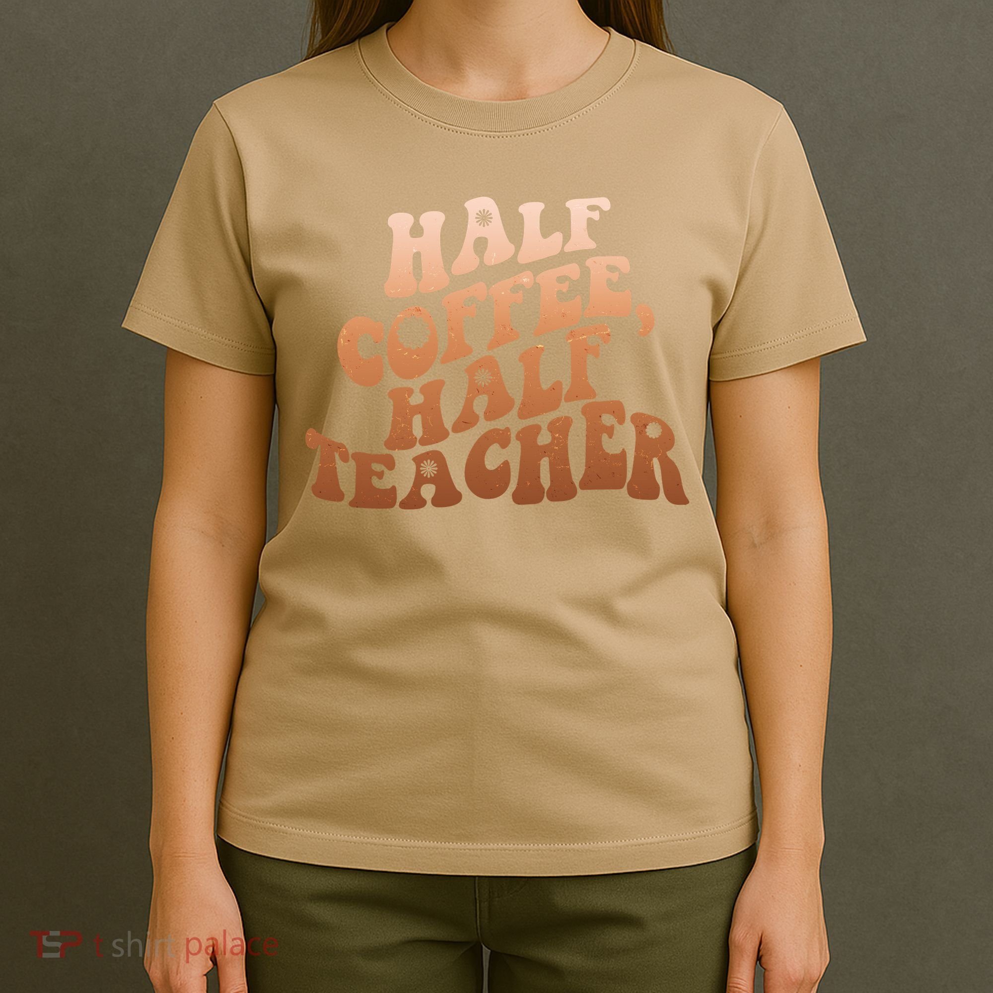 Funny Retro Half Coffee Half Teacher T-Shirt