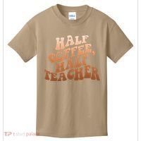 Funny Retro Half Coffee Half Teacher Kids T-Shirt thumb 0