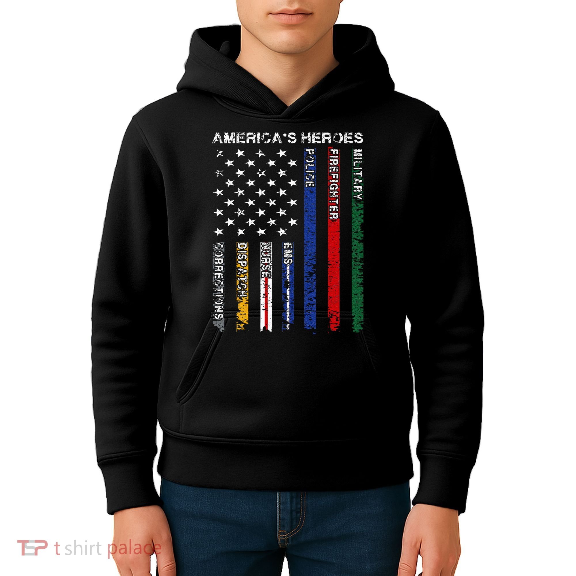 First Responders Hero Flag Nurse EMS Police Fire Military Kids Hoodie