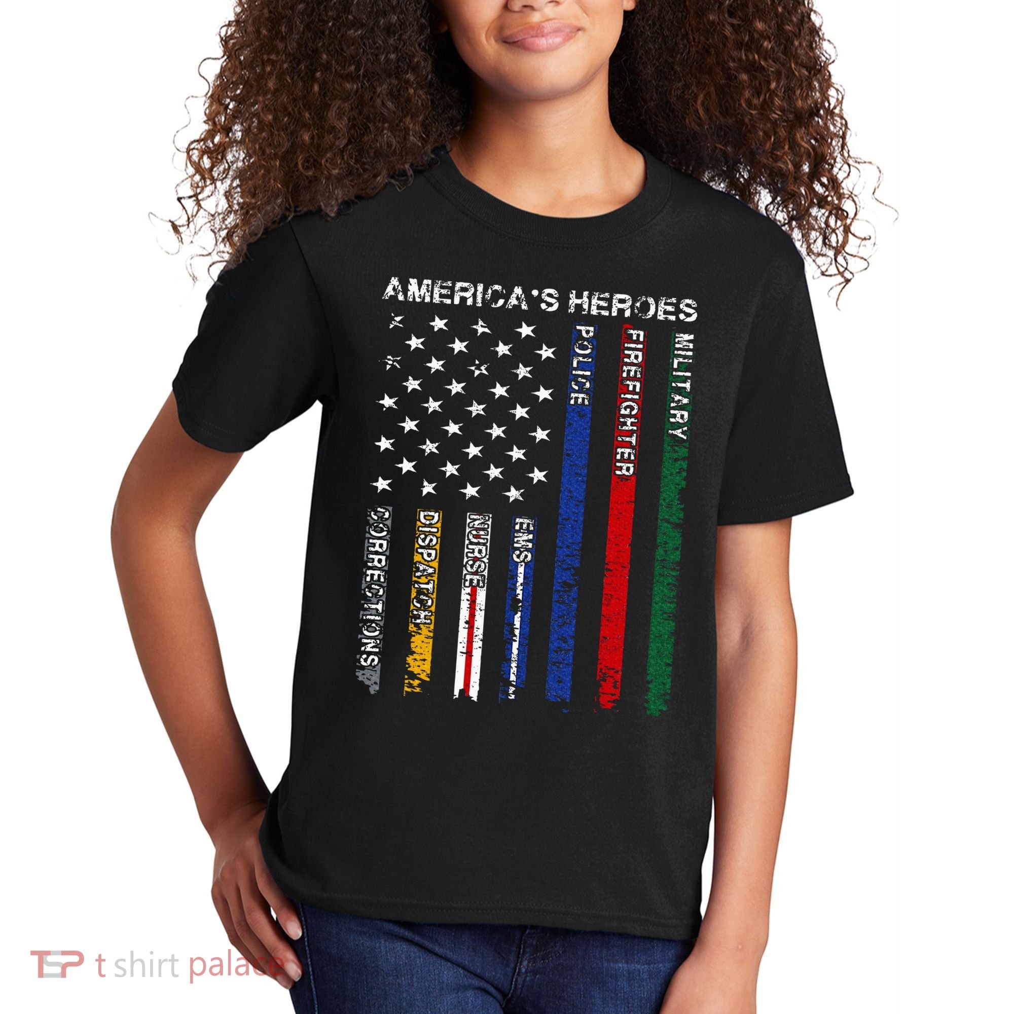First Responders Hero Flag Nurse EMS Police Fire Military Kids T-Shirt