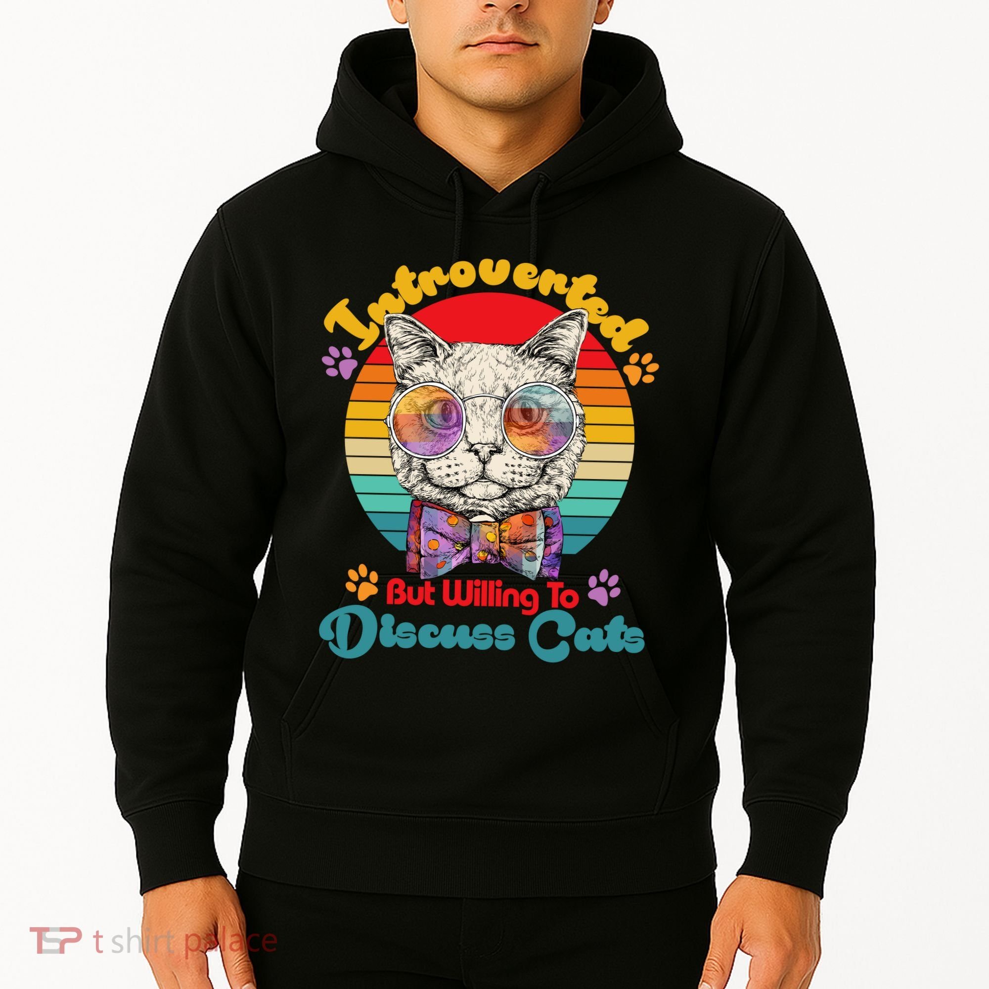 Funny Retro Hippy Hipster Glasses Cat Introverted But Willing To Discuss Cats Hoodie