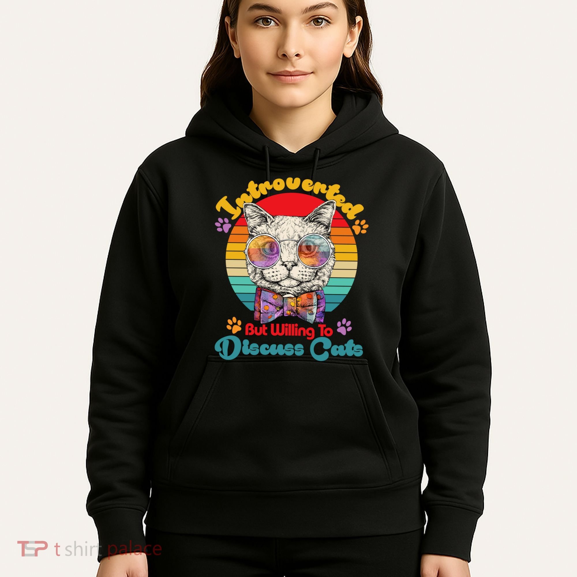 Funny Retro Hippy Hipster Glasses Cat Introverted But Willing To Discuss Cats Hoodie