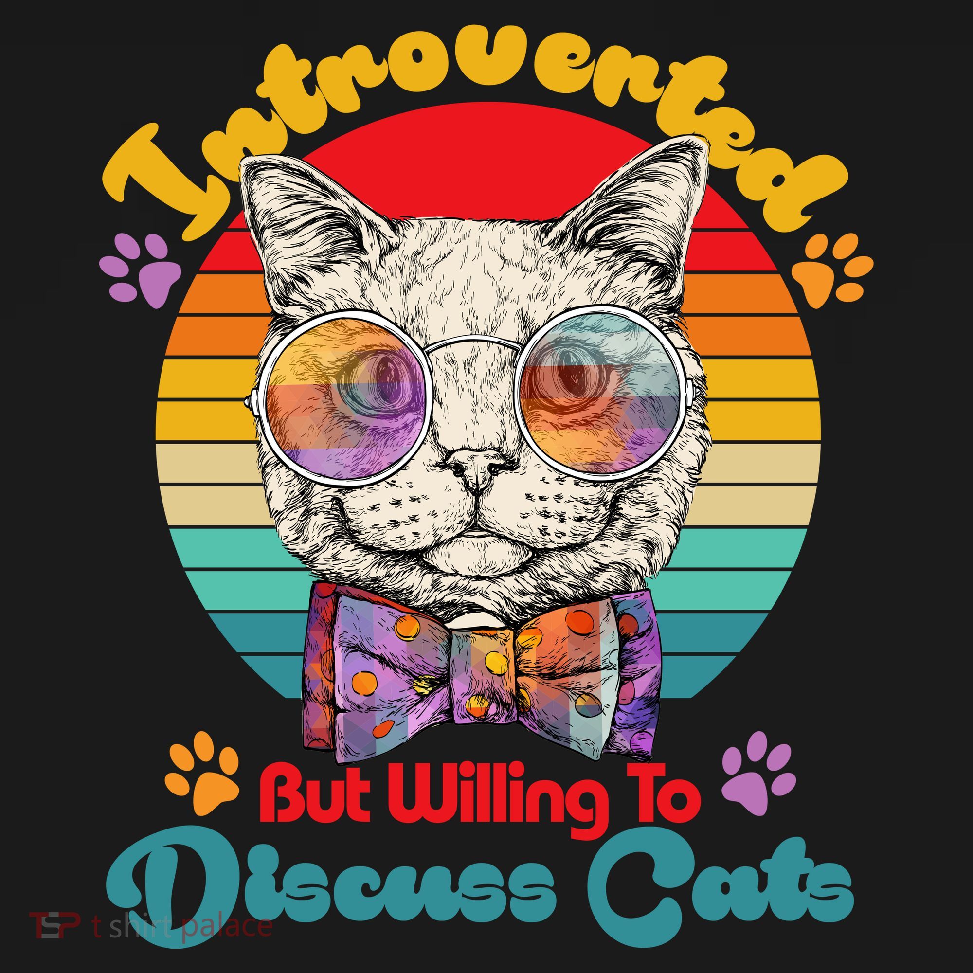 Funny Retro Hippy Hipster Glasses Cat Introverted But Willing To Discuss Cats Hoodie