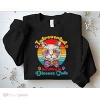 Funny Retro Hippy Hipster Glasses Cat Introverted But Willing To Discuss Cats Sweatshirt thumb 2