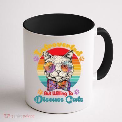 Funny Retro Hippy Hipster Glasses Cat Introverted But Willing To Discuss Cats Coffee Mug back