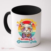 Funny Retro Hippy Hipster Glasses Cat Introverted But Willing To Discuss Cats Coffee Mug thumb 0