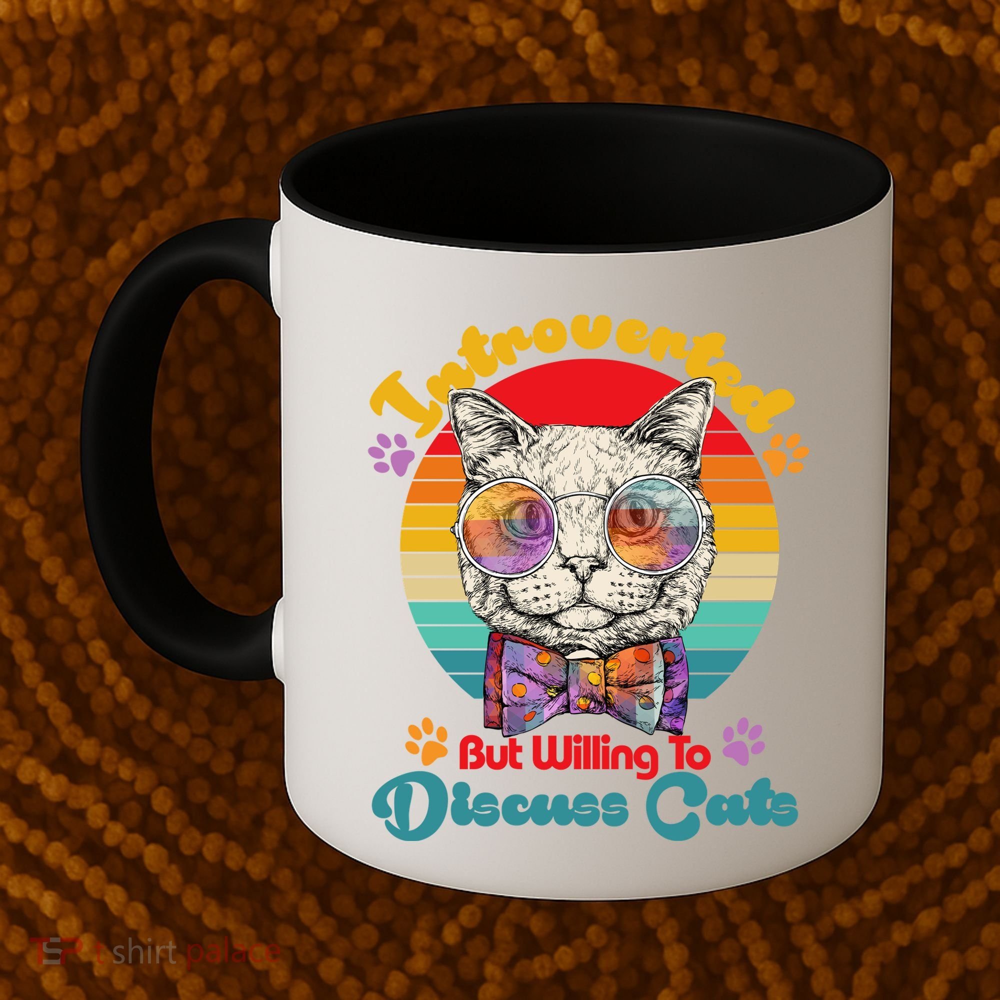 Funny Retro Hippy Hipster Glasses Cat Introverted But Willing To Discuss Cats Coffee Mug