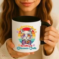 Funny Retro Hippy Hipster Glasses Cat Introverted But Willing To Discuss Cats Coffee Mug thumb 3
