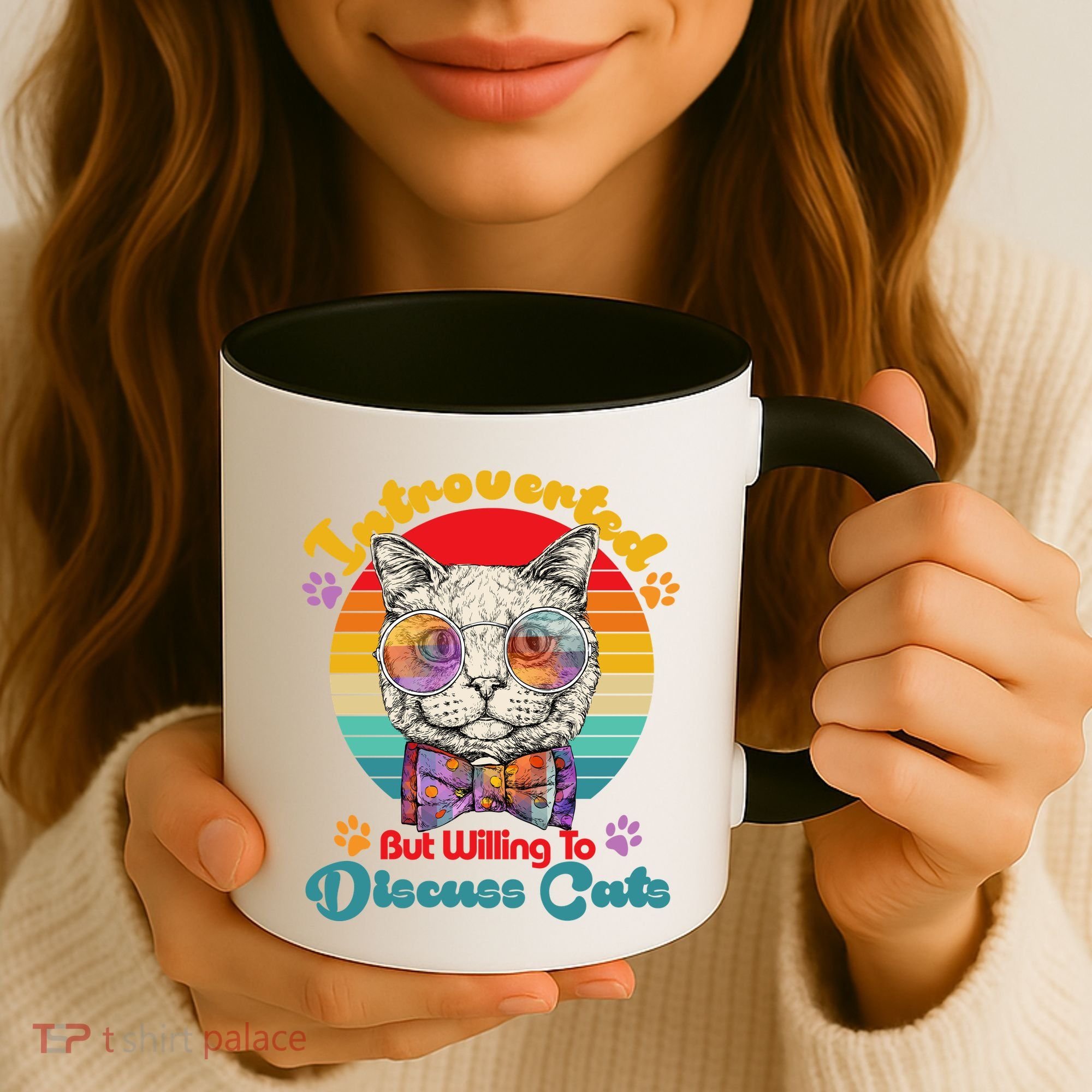 Funny Retro Hippy Hipster Glasses Cat Introverted But Willing To Discuss Cats Coffee Mug