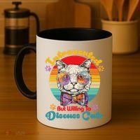Funny Retro Hippy Hipster Glasses Cat Introverted But Willing To Discuss Cats Coffee Mug thumb 4
