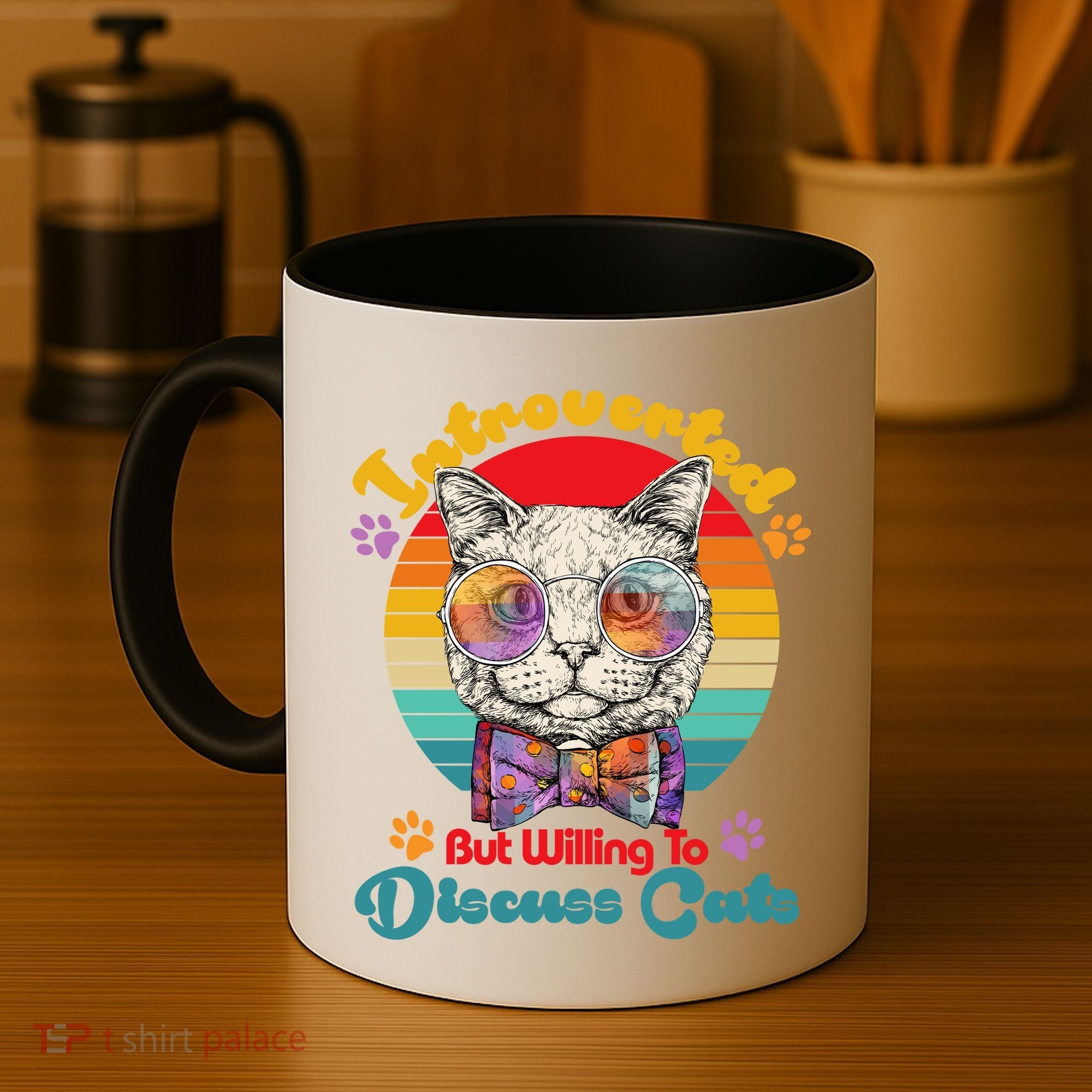 Funny Retro Hippy Hipster Glasses Cat Introverted But Willing To Discuss Cats Coffee Mug