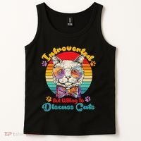 Funny Retro Hippy Hipster Glasses Cat Introverted But Willing To Discuss Cats Tank Top thumb 2