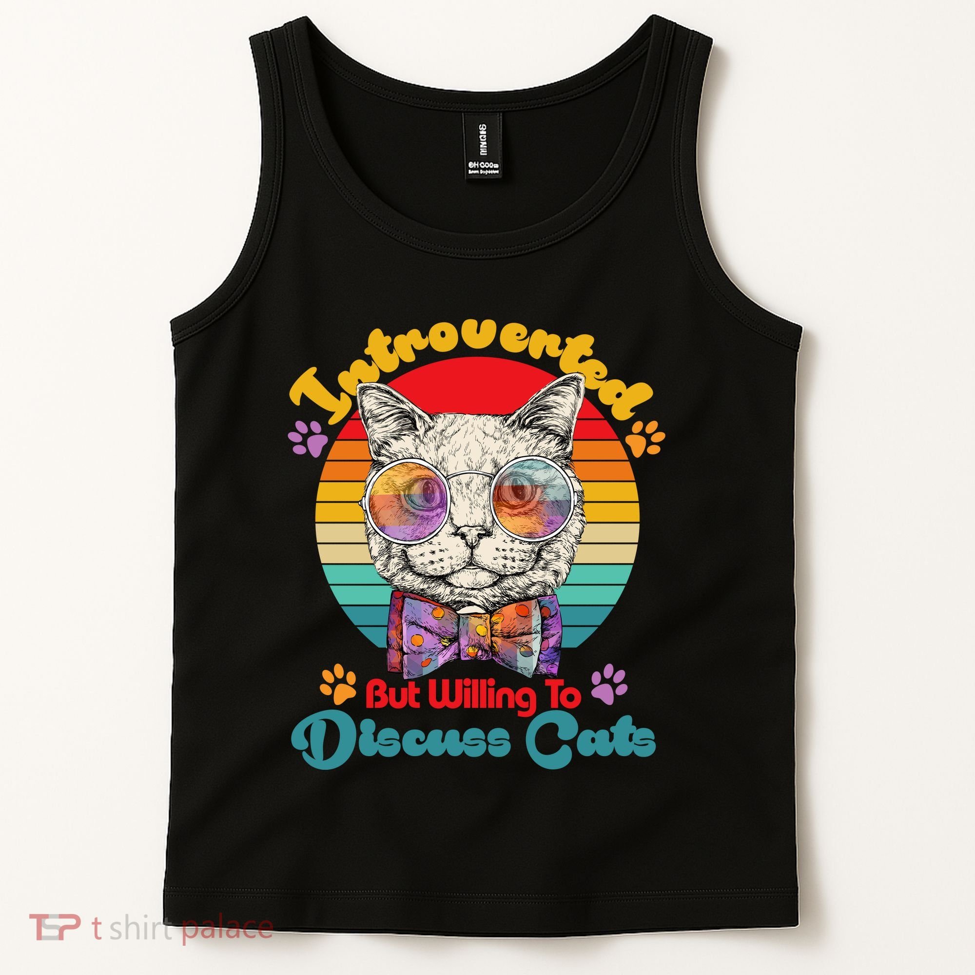 Funny Retro Hippy Hipster Glasses Cat Introverted But Willing To Discuss Cats Tank Top