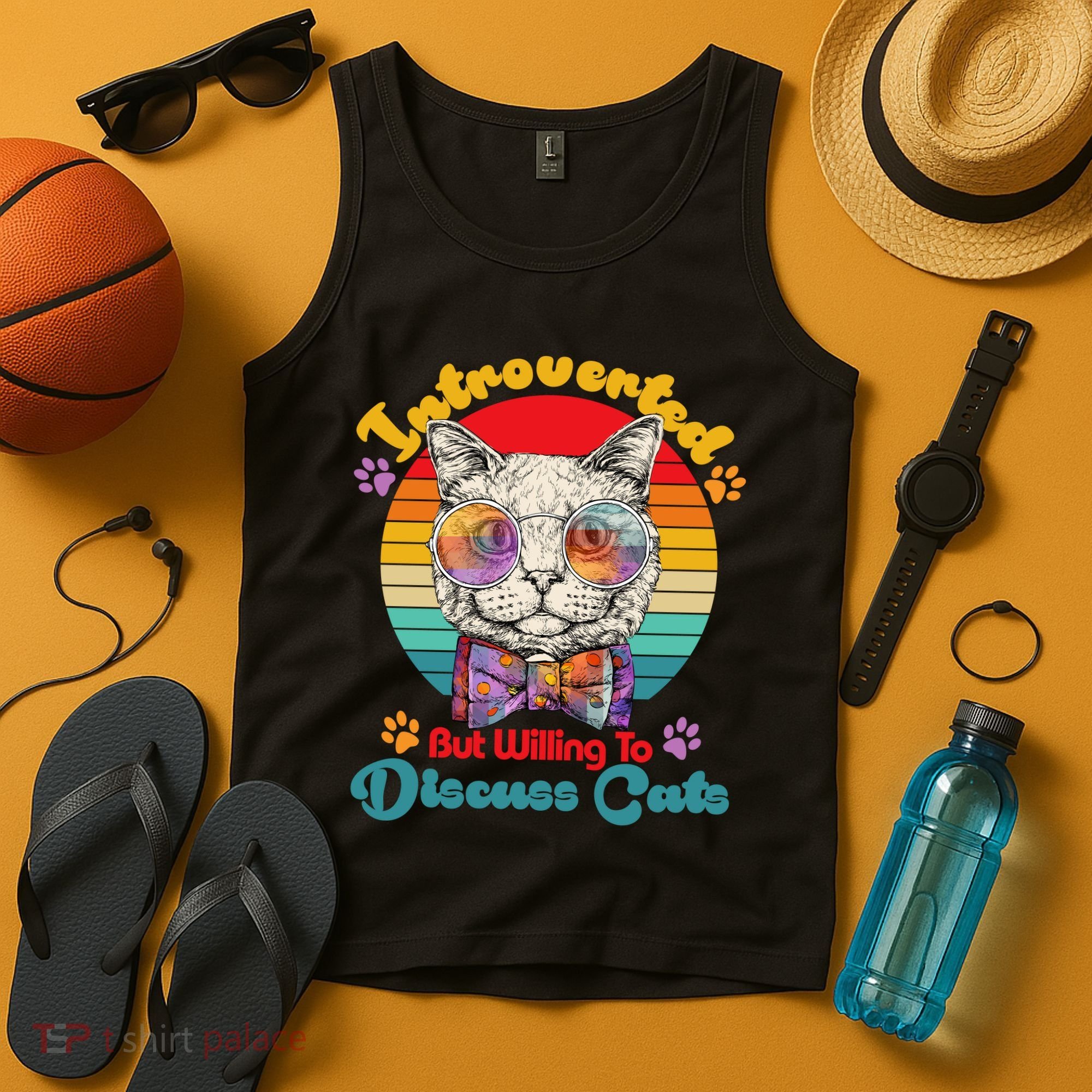 Funny Retro Hippy Hipster Glasses Cat Introverted But Willing To Discuss Cats Tank Top