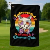 Funny Retro Hippy Hipster Glasses Cat Introverted But Willing To Discuss Cats Golf Towel thumb 1