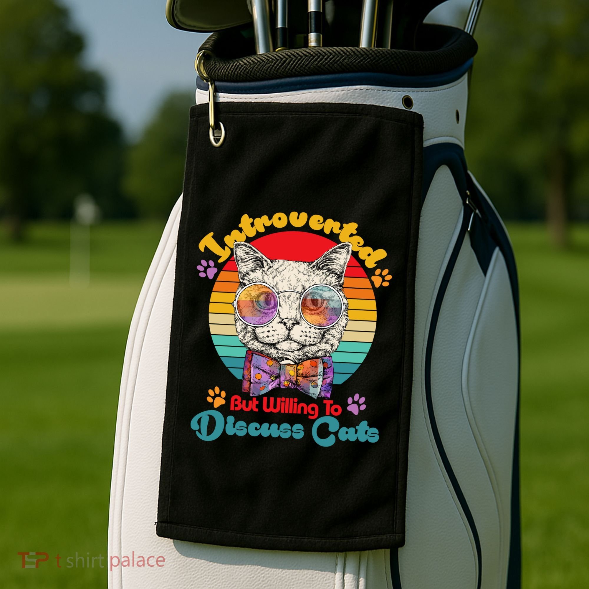 Funny Retro Hippy Hipster Glasses Cat Introverted But Willing To Discuss Cats Golf Towel