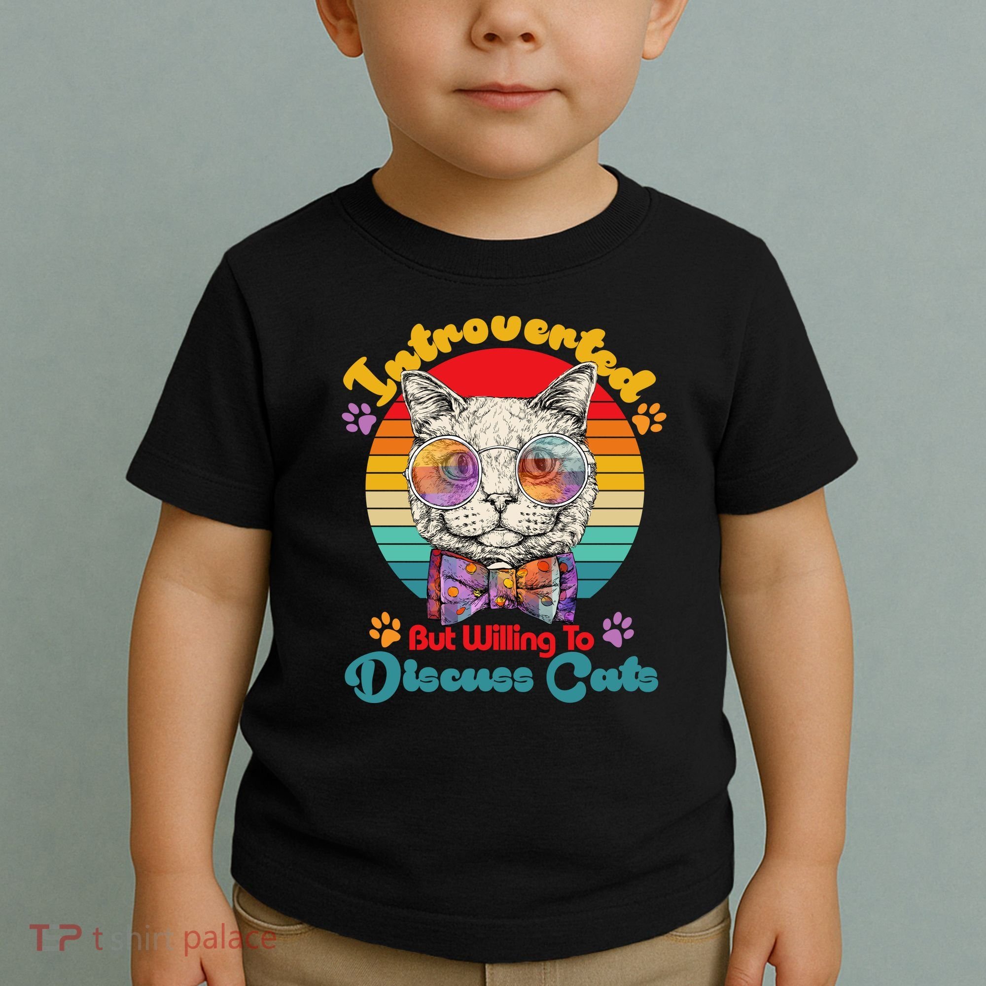 Funny Retro Hippy Hipster Glasses Cat Introverted But Willing To Discuss Cats Toddler T-Shirt