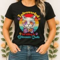 Funny Retro Hippy Hipster Glasses Cat Introverted But Willing To Discuss Cats Women's T-Shirt thumb 2