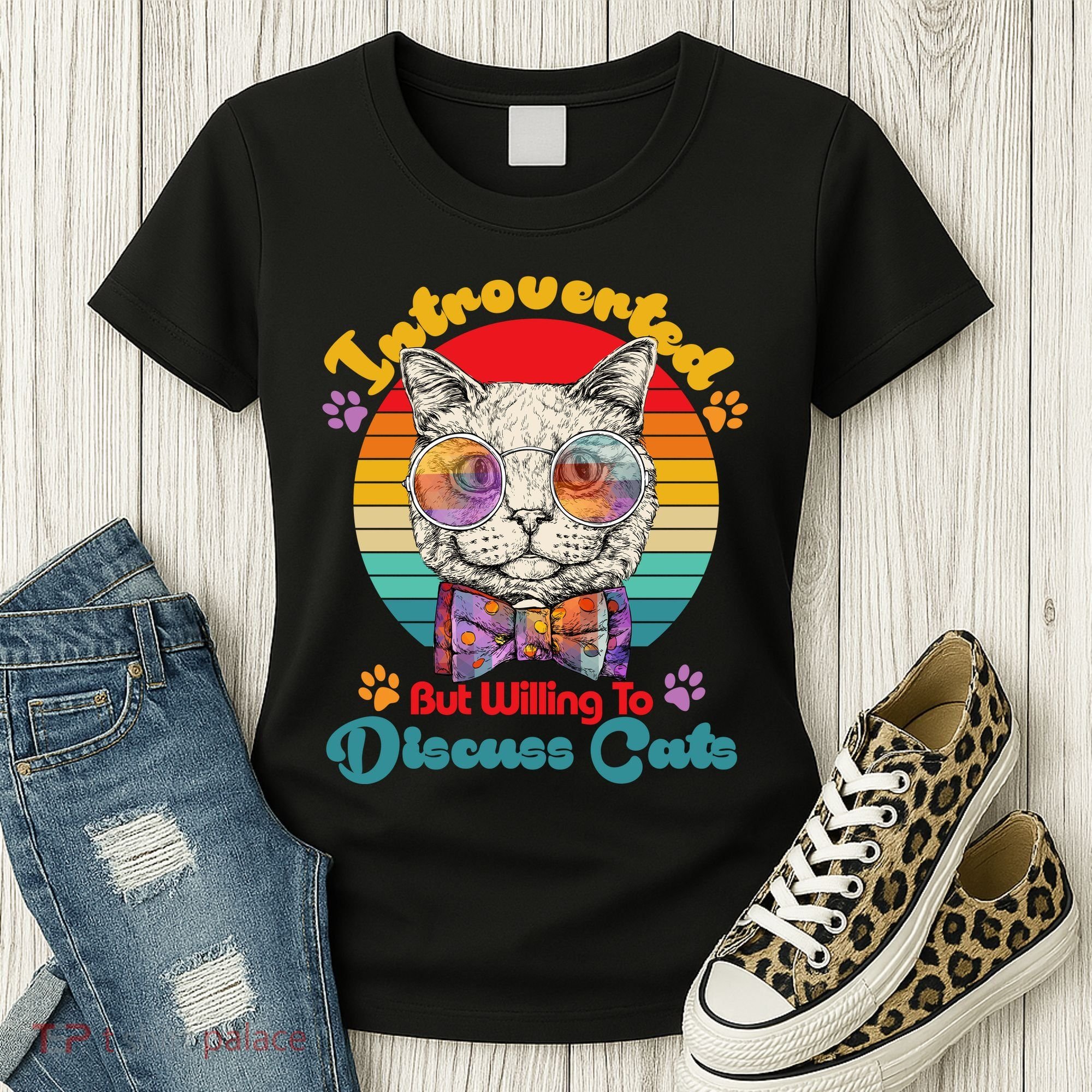 Funny Retro Hippy Hipster Glasses Cat Introverted But Willing To Discuss Cats Women's T-Shirt