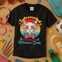 Funny Retro Hippy Hipster Glasses Cat Introverted But Willing To Discuss Cats Kids T-Shirt thumb 3