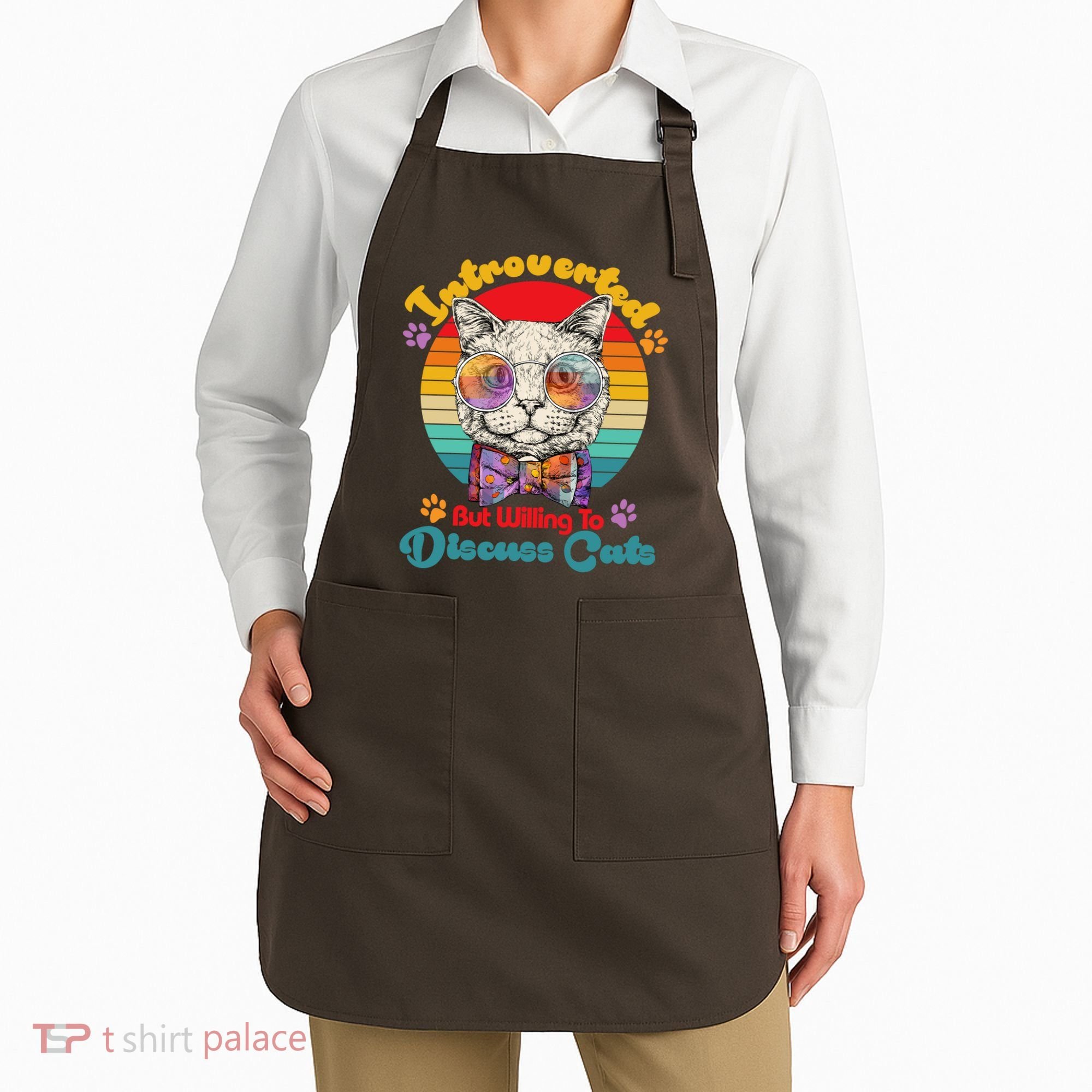 Funny Retro Hippy Hipster Glasses Cat Introverted But Willing To Discuss Cats Apron