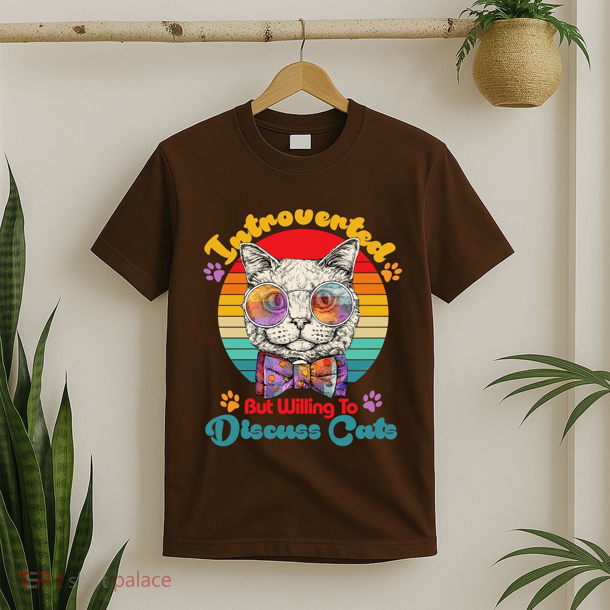 Funny Retro Hippy Hipster Glasses Cat Introverted But Willing To Discuss Cats T-Shirt