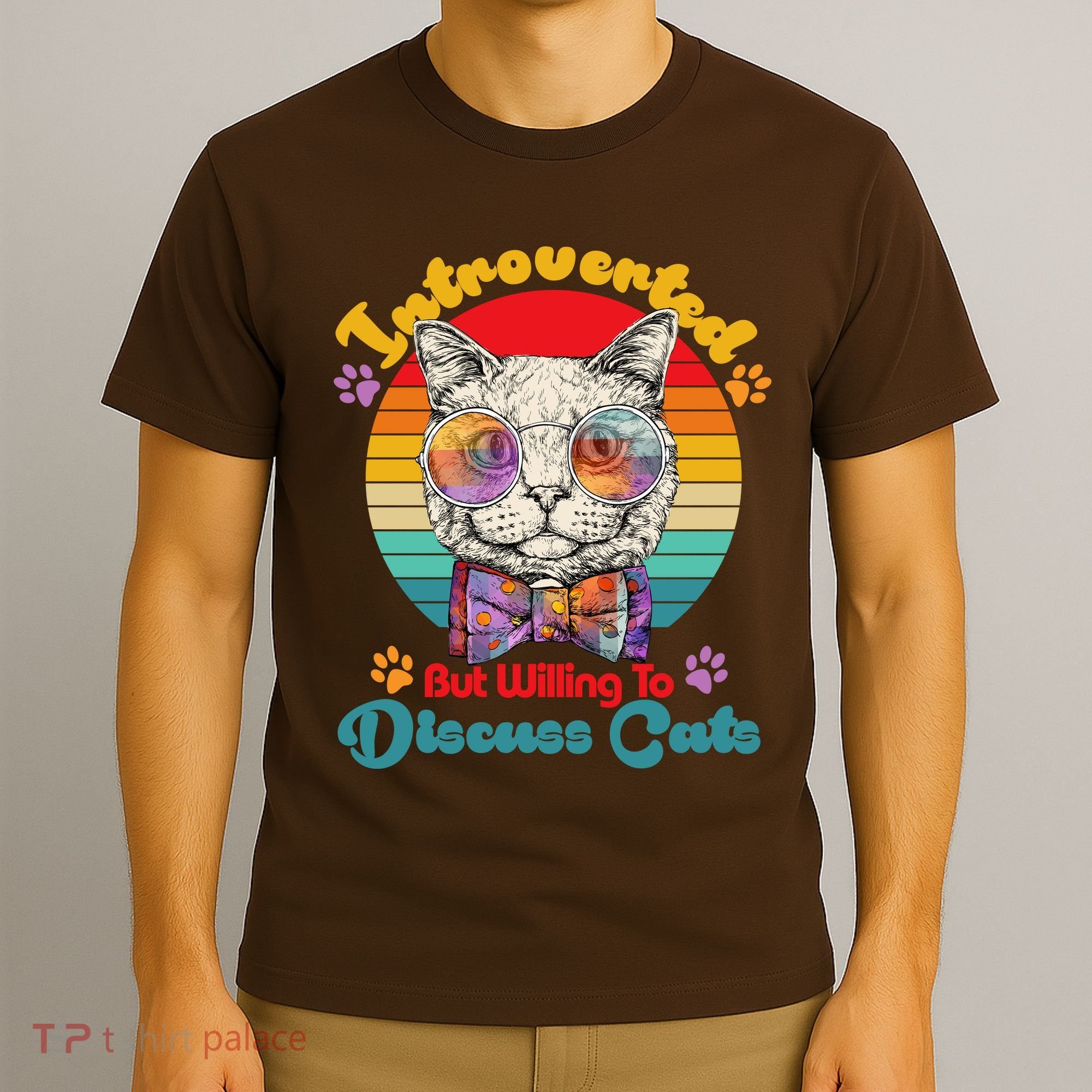 Funny Retro Hippy Hipster Glasses Cat Introverted But Willing To Discuss Cats T-Shirt