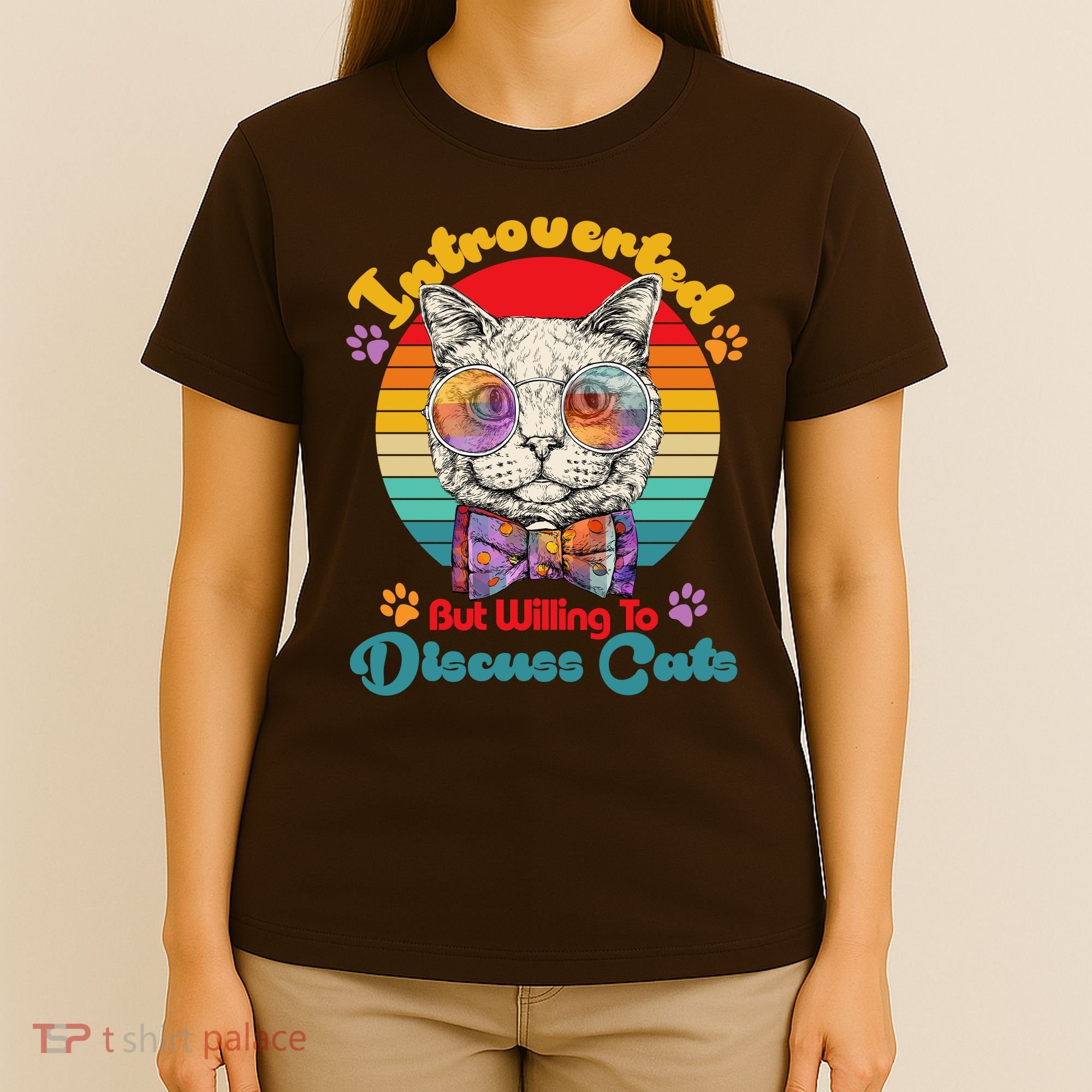 Funny Retro Hippy Hipster Glasses Cat Introverted But Willing To Discuss Cats T-Shirt
