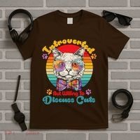 Funny Retro Hippy Hipster Glasses Cat Introverted But Willing To Discuss Cats T-Shirt thumb 5