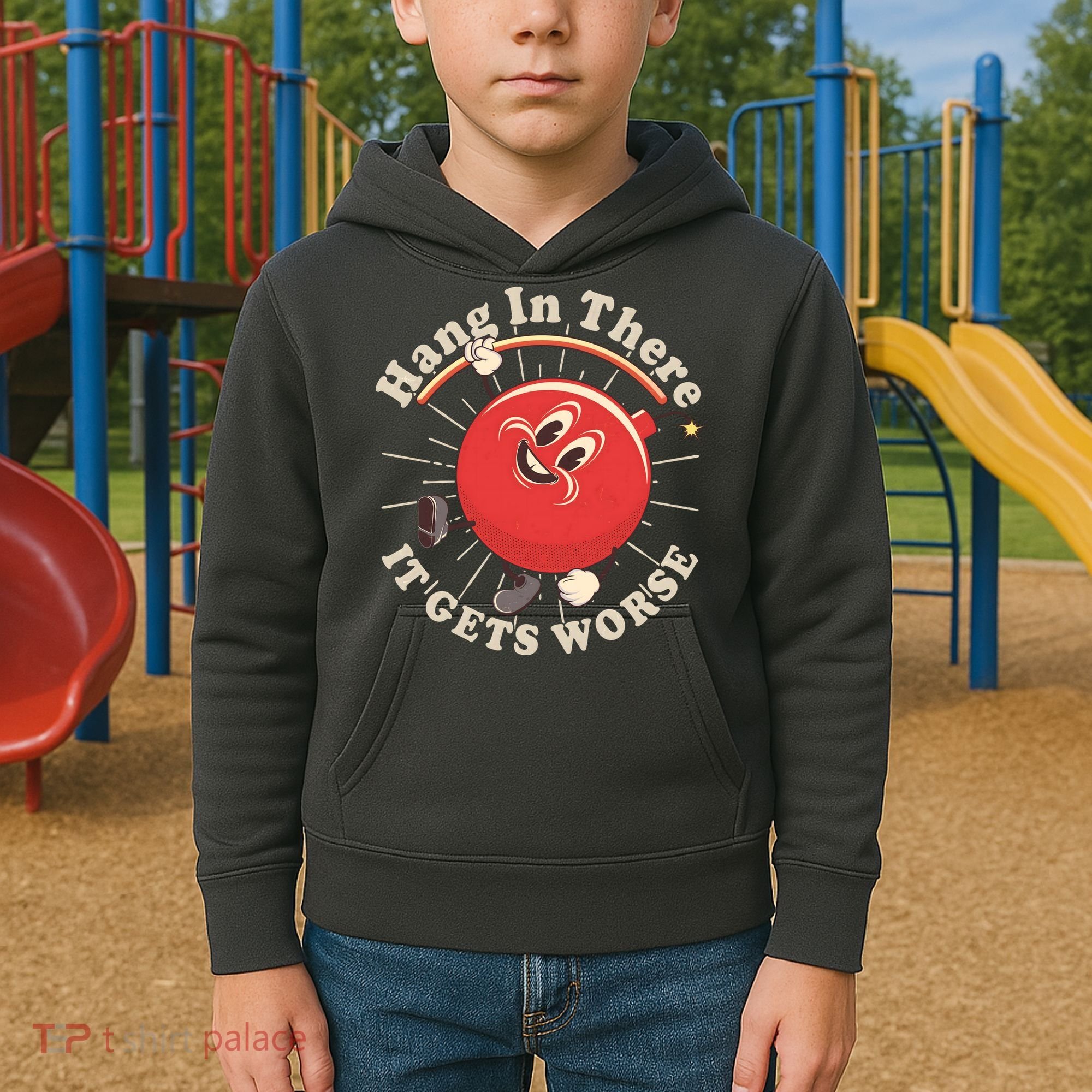 Funny Retro Hang In There It Gets Worse Kids Hoodie