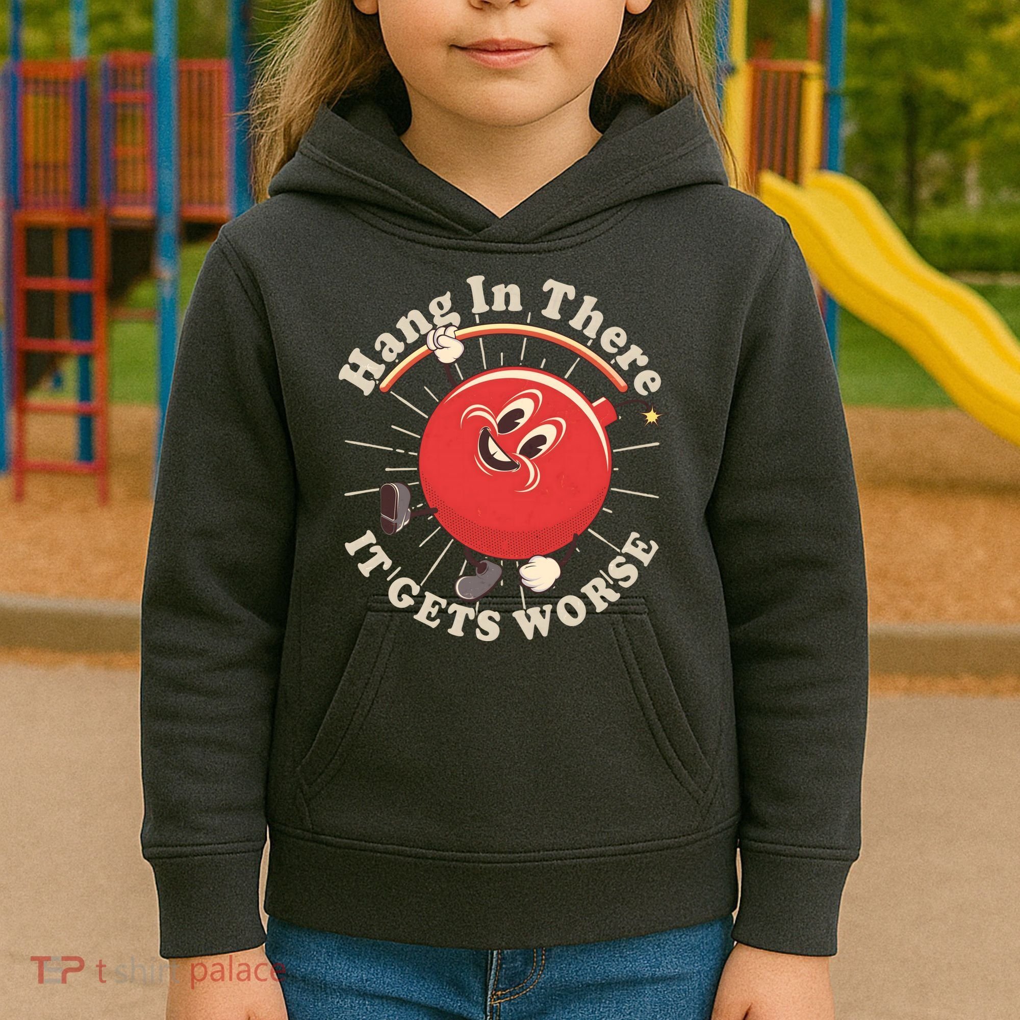 Funny Retro Hang In There It Gets Worse Kids Hoodie