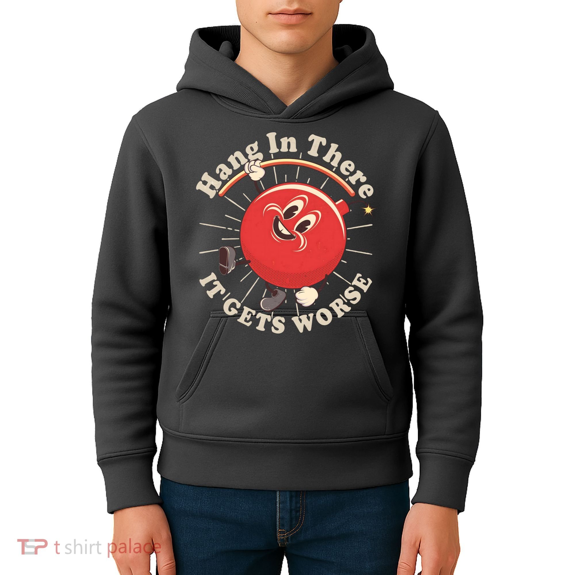 Funny Retro Hang In There It Gets Worse Kids Hoodie