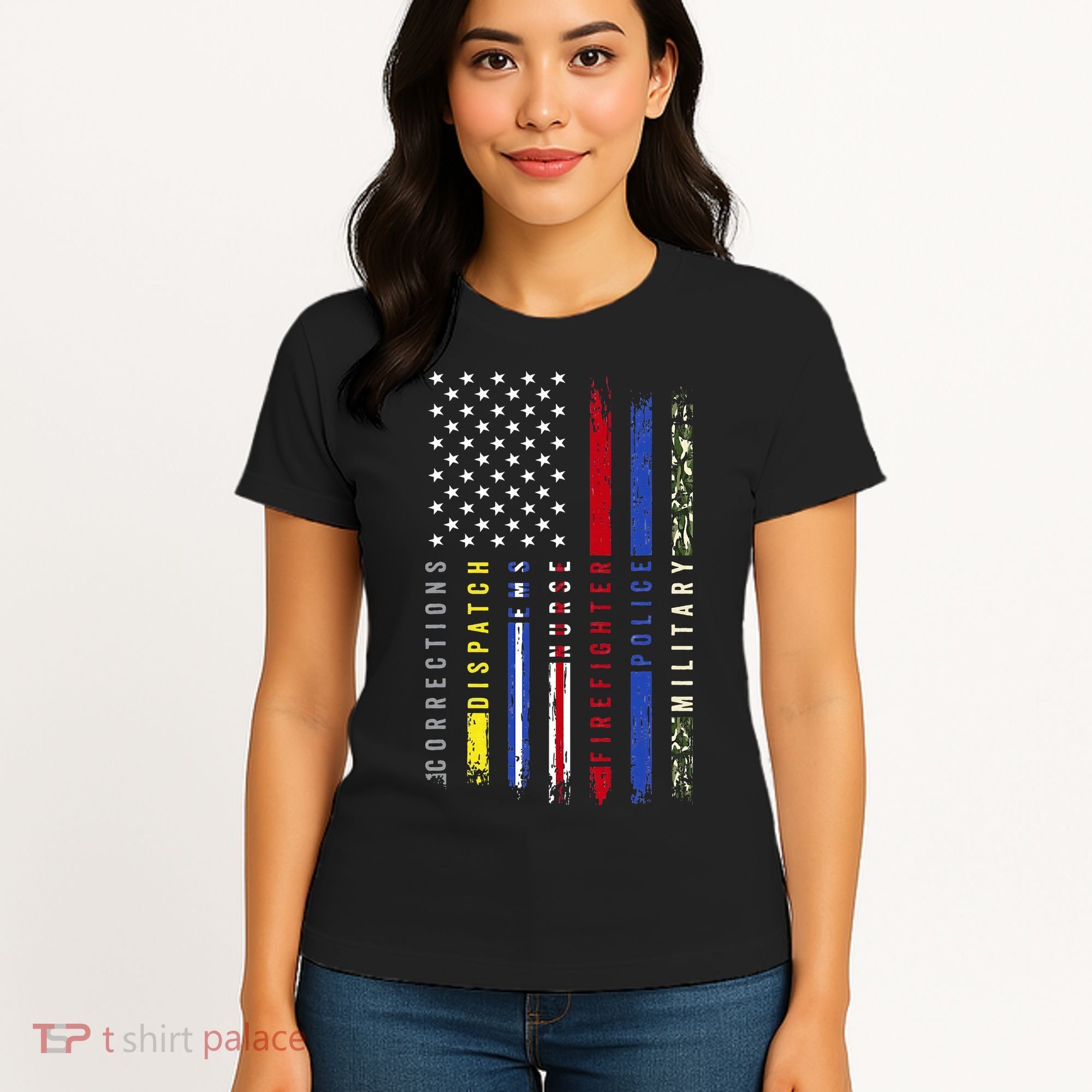 First Responders Hero Flag Nurse EMS Police Fire Military Women's T-Shirt