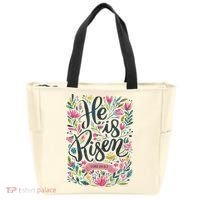 Floral Religious He Is Risen Christian Happy Easter Tote Bag thumb 0