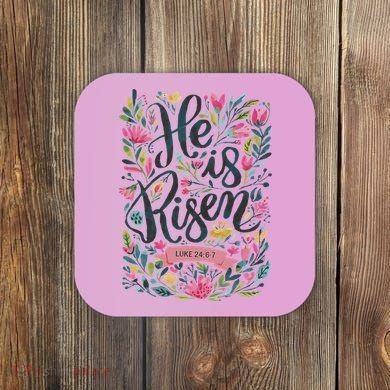 Floral Religious He Is Risen Christian Happy Easter Coaster