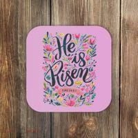 Floral Religious He Is Risen Christian Happy Easter Coaster thumb 0