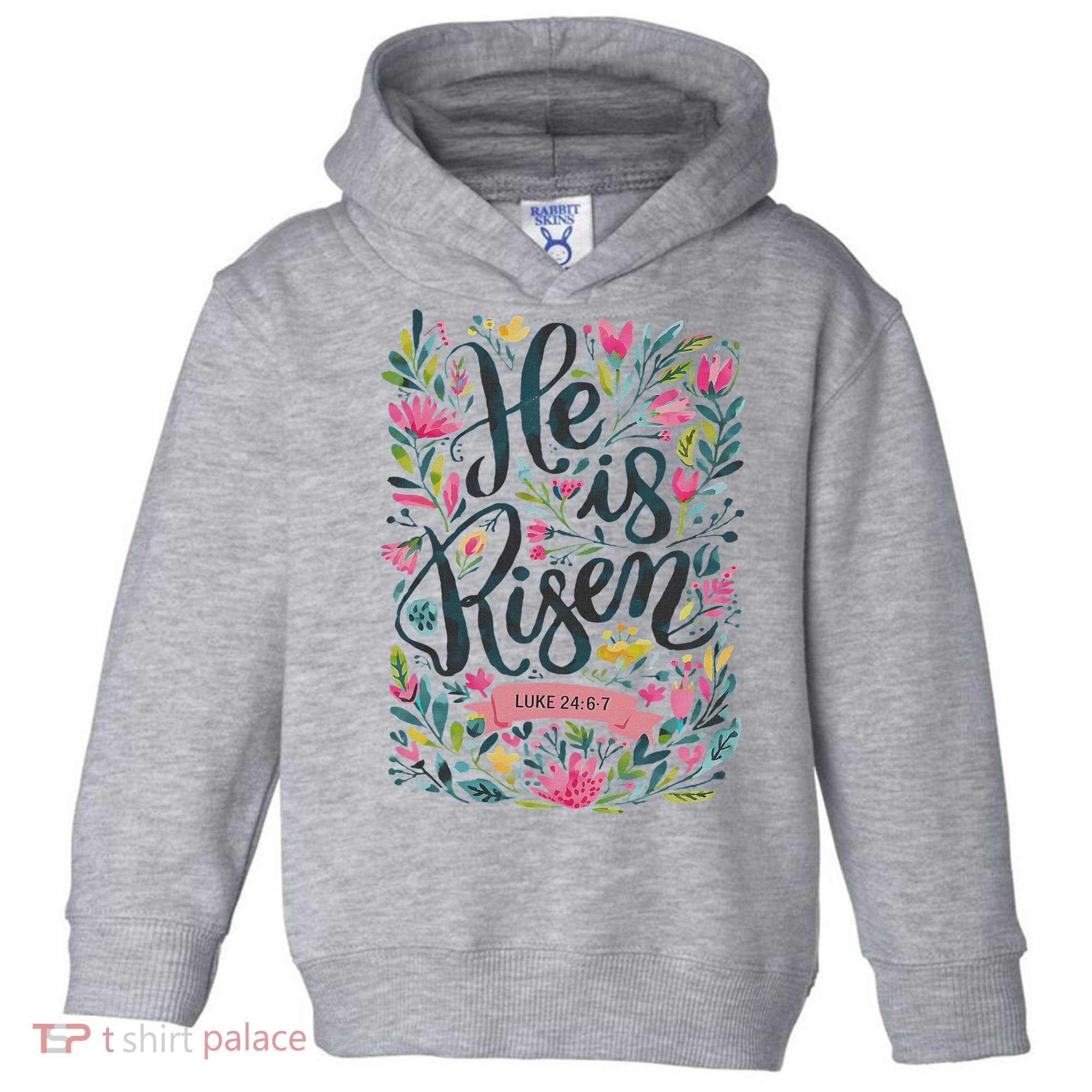 Floral Religious He Is Risen Christian Happy Easter Toddler Hoodie