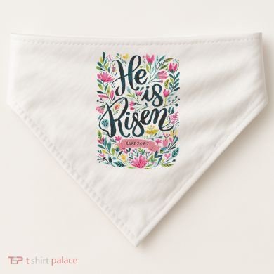 Floral Religious He Is Risen Christian Happy Easter USA-Made Doggie Bandana