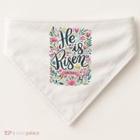 Floral Religious He Is Risen Christian Happy Easter USA-Made Doggie Bandana thumb 0