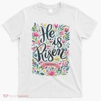 Floral Religious He Is Risen Christian Happy Easter T-Shirt thumb 0