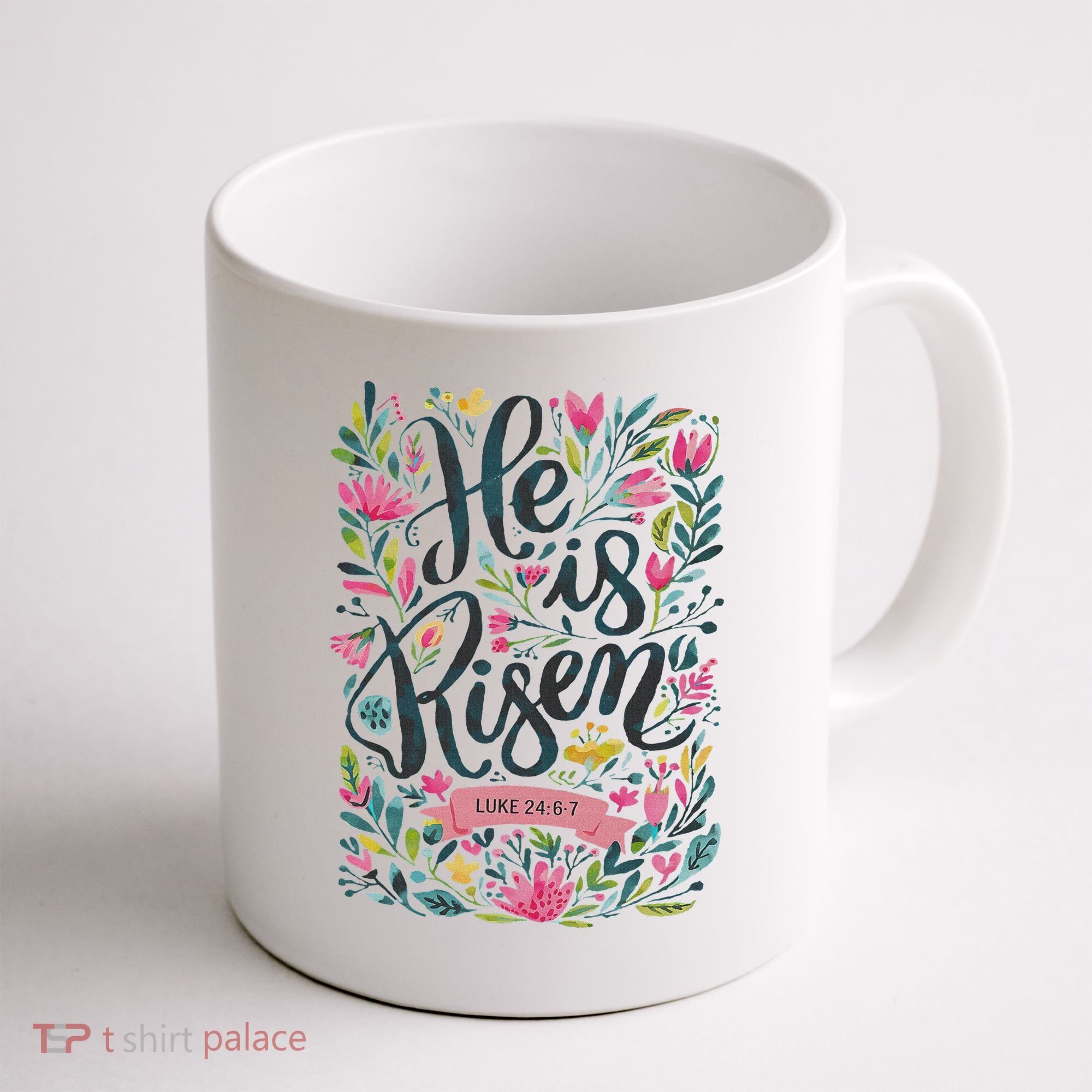 Floral Religious He Is Risen Christian Happy Easter Coffee Mug