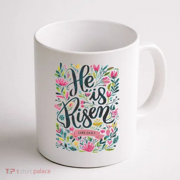 Floral Religious He Is Risen Christian Happy Easter Coffee Mug