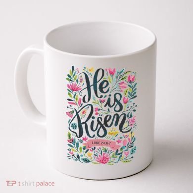 Floral Religious He Is Risen Christian Happy Easter Coffee Mug