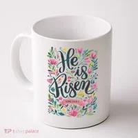Floral Religious He Is Risen Christian Happy Easter Coffee Mug thumb 0