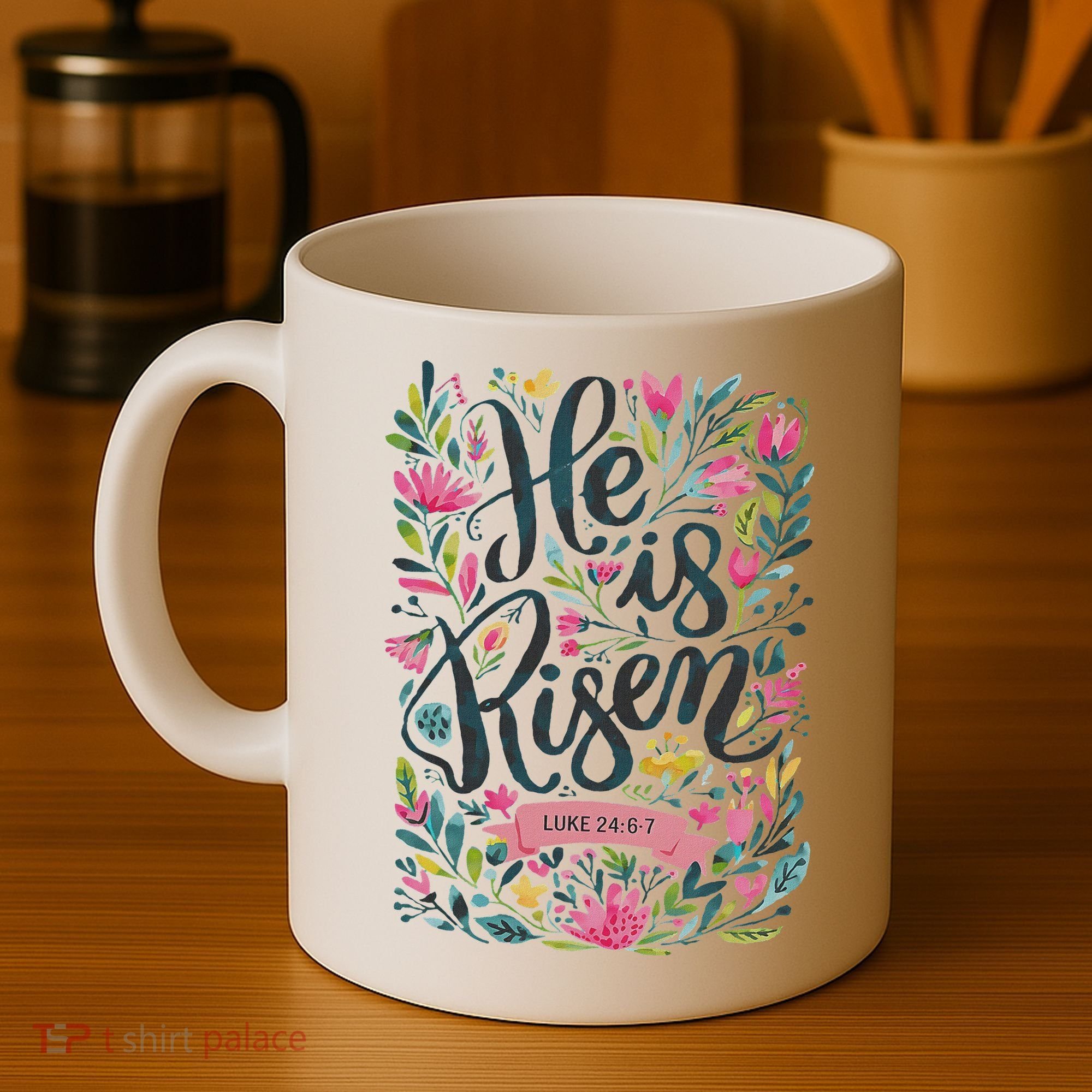 Floral Religious He Is Risen Christian Happy Easter Coffee Mug